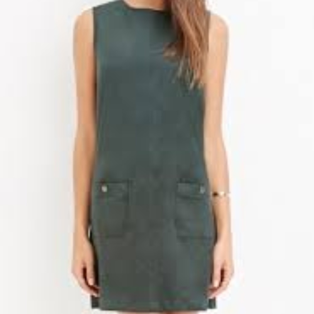 Green suede shift dress with pockets